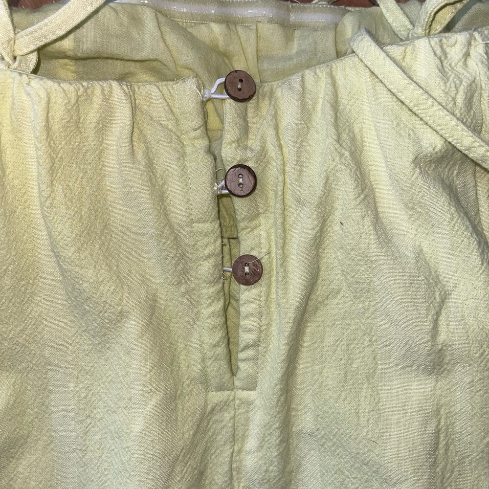 Free People All for Sun Maxi Dress Yellow Sz Small Boho Cotton Tie Strap Smocked - Picture 7 of 11